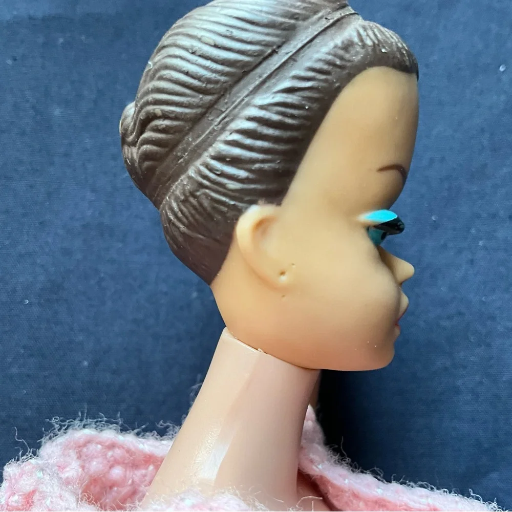 Vintage 1960s Barbie Doll in Homemade Pink Crochet Dress No Wigs Japan Foot